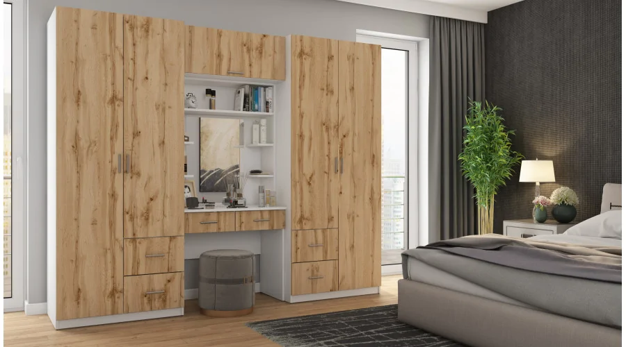 Szafa 255x210 cm biel dąb wotan z toaletką – Vanita | eMeblast