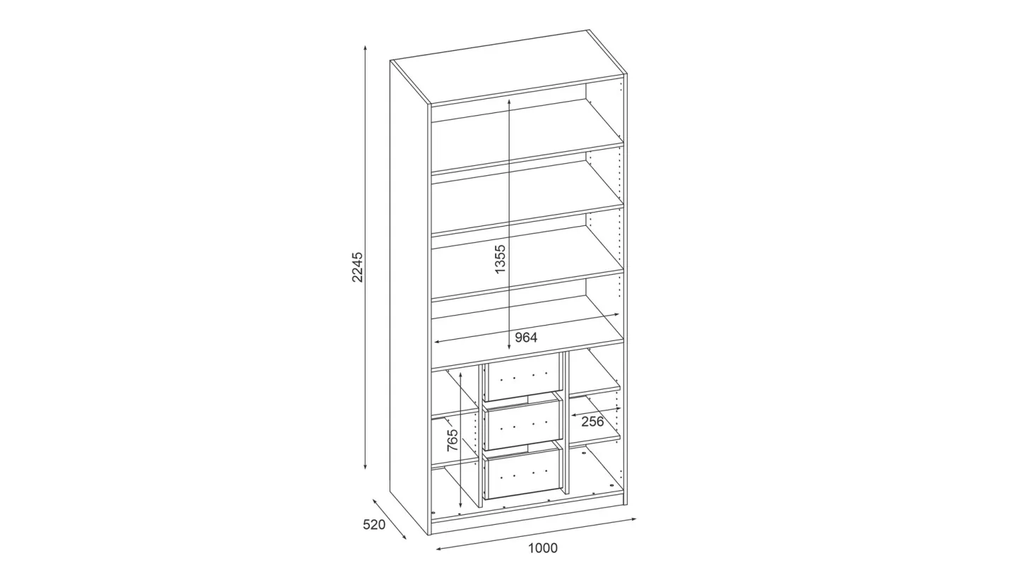 Szafa modułowa 100x225 cm z lustrem, szufladami System MAX Premium | e-Meblast