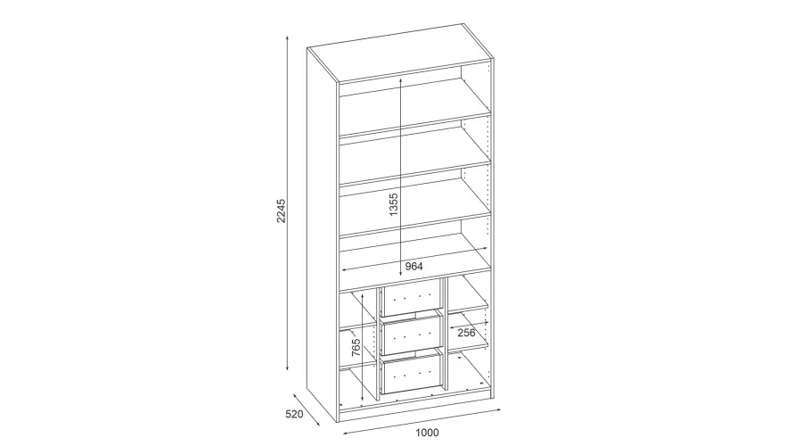Szafa modułowa 100x225 cm z lustrem, szufladami System MAX Premium | e-Meblast