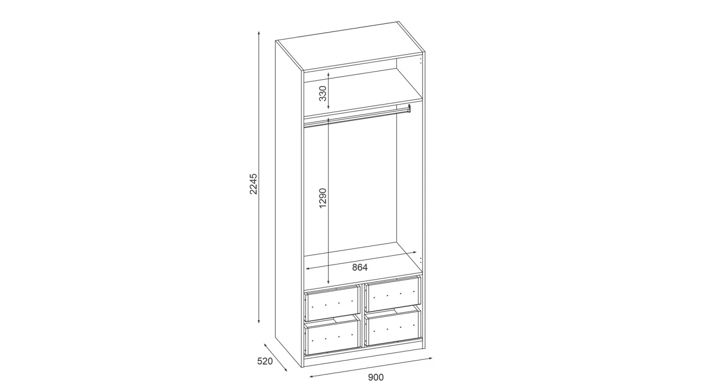 Szafa modułowa 90cm MAX Premium K - drążek, szuflady, półki