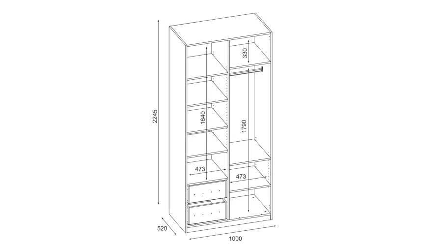 Szafa modułowa 100 cm z lustrem, drążkiem ubraniowym i szufladami - MAX Premium "C"