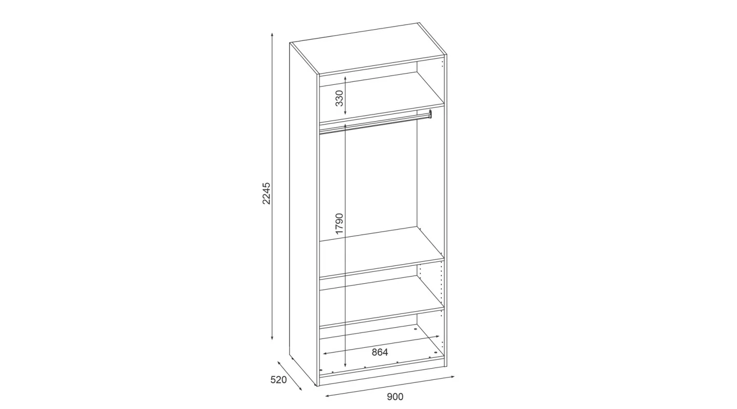 Szafa modułowa 90x225 cm z półkami i drążkiem i lustrem - MAX Premium F