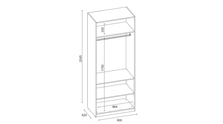 Szafa modułowa 90x225 cm z półkami i drążkiem i lustrem - MAX Premium F