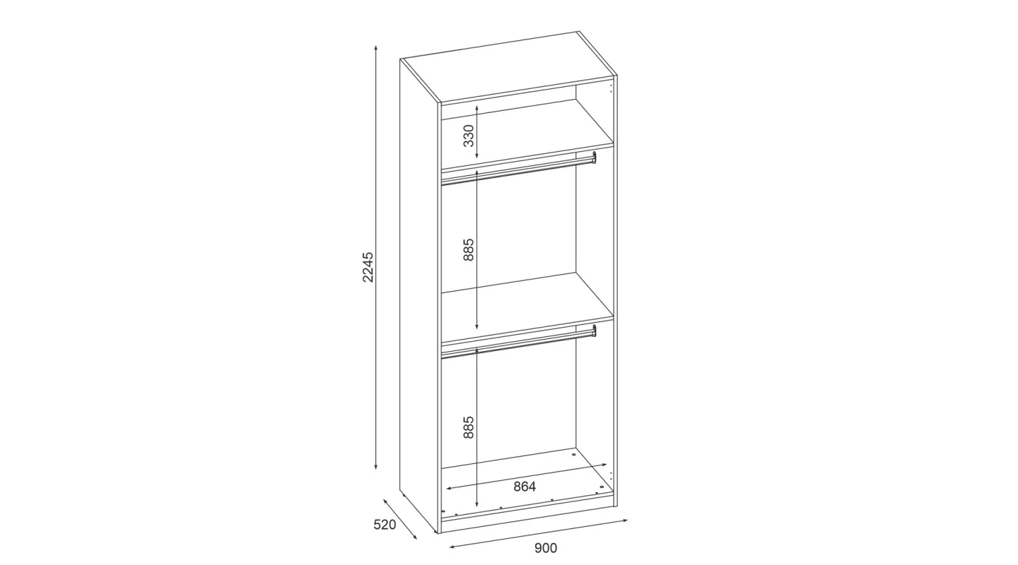 Szafa modułowa 90x225 cm z półkami i drążkami - System MAX Premium