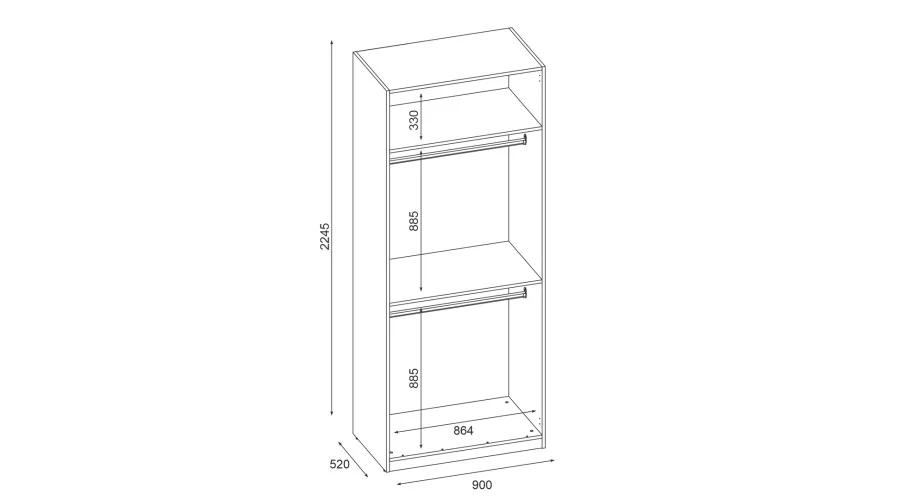 Szafa modułowa 90x225 cm z półkami i drążkami - System MAX Premium