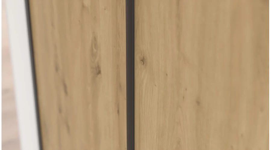 Meblościanka 390x220 cm z szafami przesuwnymi Biel / Dąb Artisan - Axis Meblościanka 390x220 cm z szafami przesuwnymi Biel / Dąb Artisan - Axis