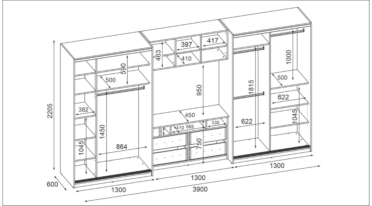 Meblościanka 390x220 cm z szafami przesuwnymi Kaszmirowy Beż - Axis
