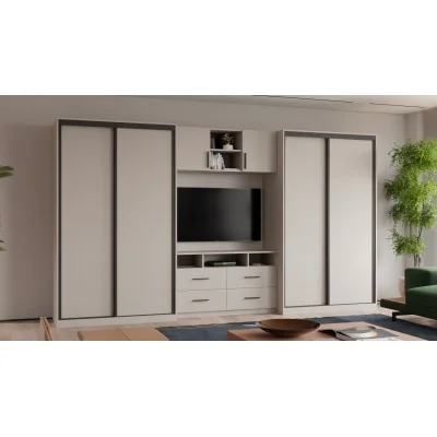 Meblościanka 390x220 cm z szafami przesuwnymi Kaszmirowy Beż - Axis
