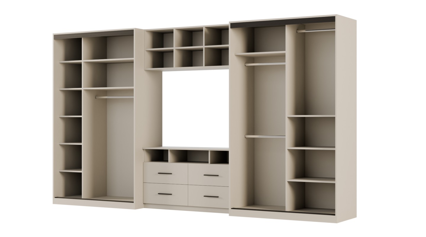 Meblościanka 390x220 cm z szafami przesuwnymi Kaszmirowy Beż - Axis