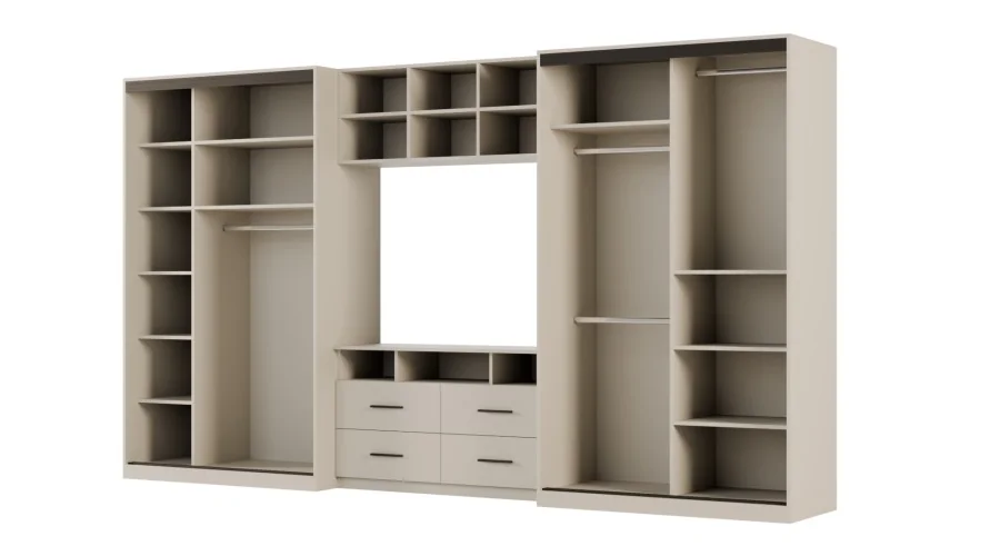 Meblościanka 390x220 cm z szafami przesuwnymi Kaszmirowy Beż - Axis