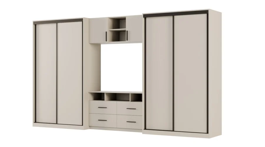 Meblościanka 390x220 cm z szafami przesuwnymi Kaszmirowy Beż - Axis