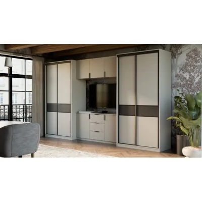 Meblościanka 400x235 cm z szafami przesuwnymi Kaszmirowy Beż / Czarny Onyx - Motion