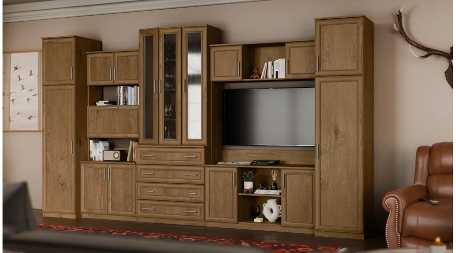 Meblościanka TV 400x225 cm z witryną Dąb Lefkas - Cambridge