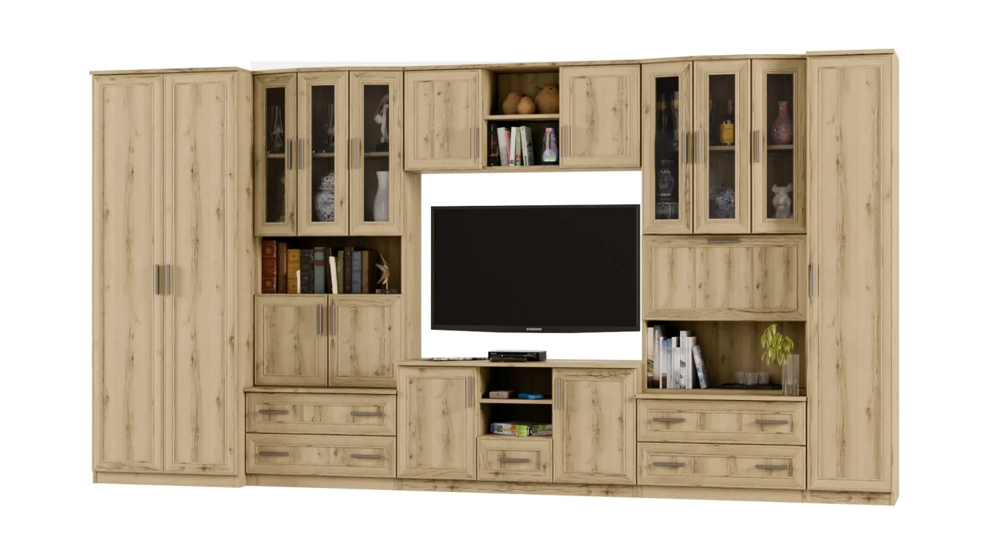 Meblościanka TV 400x210 cm z szafami Dąb Grand Naturalny - Oxford