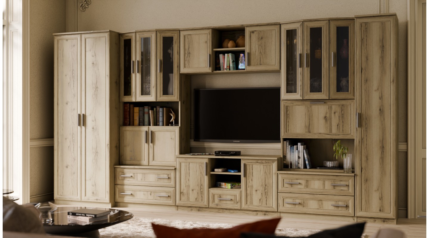 Meblościanka TV 400x210 cm z szafami Dąb Grand Naturalny - Oxford