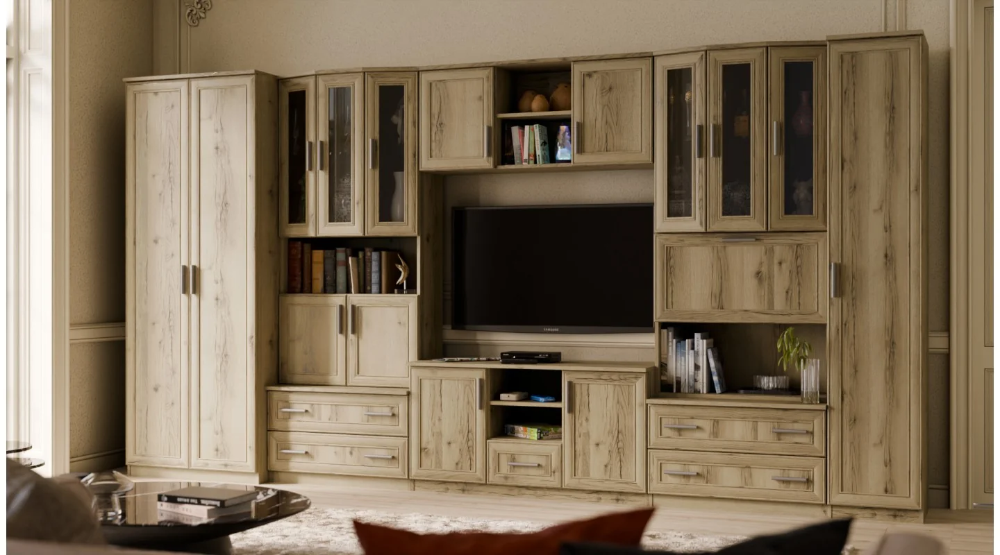 Meblościanka TV 400x210 cm z szafami Dąb Grand Naturalny - Oxford
