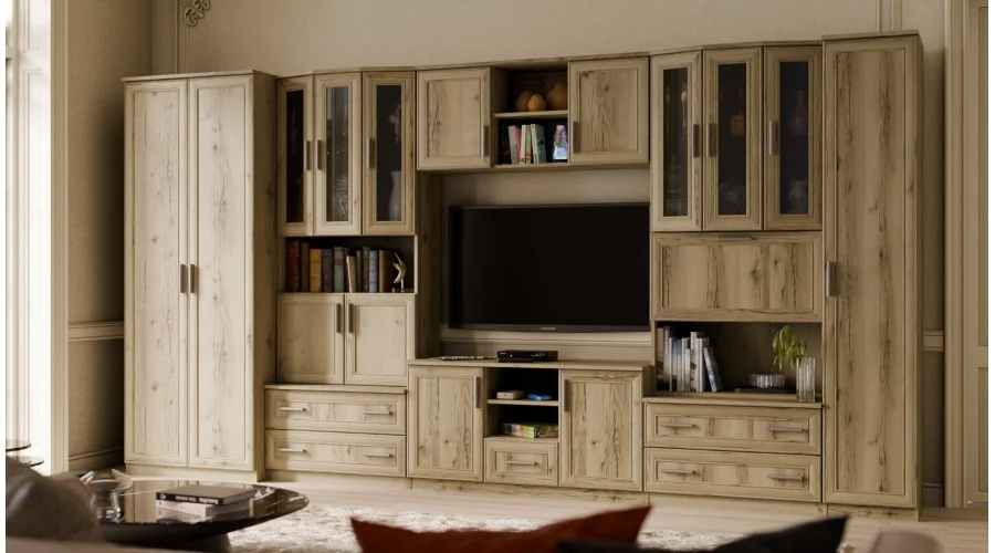 Meblościanka TV 400x210 cm z szafami Dąb Grand Naturalny - Oxford