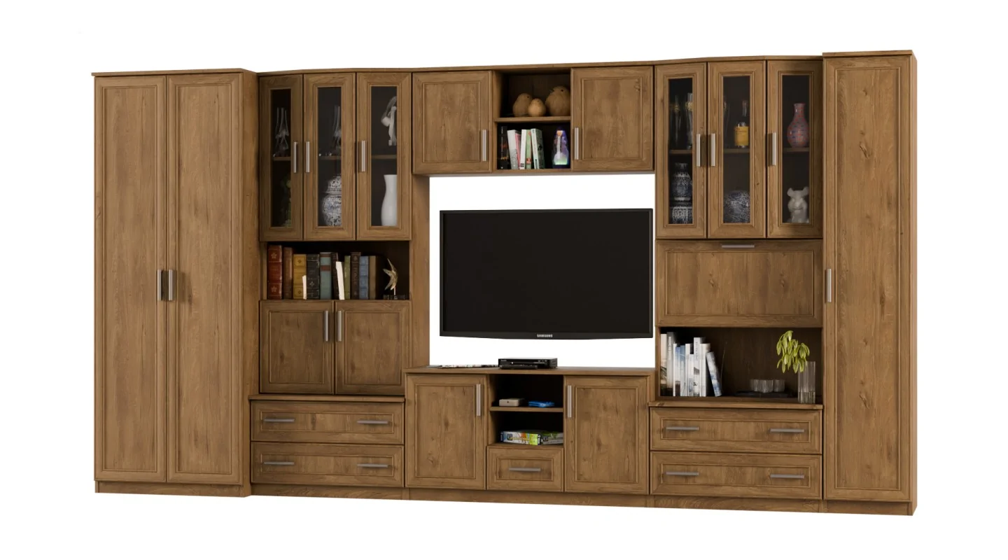 Meblościanka TV 400x210 cm z szafami Dąb Lefkas Ciemny - Oxford
