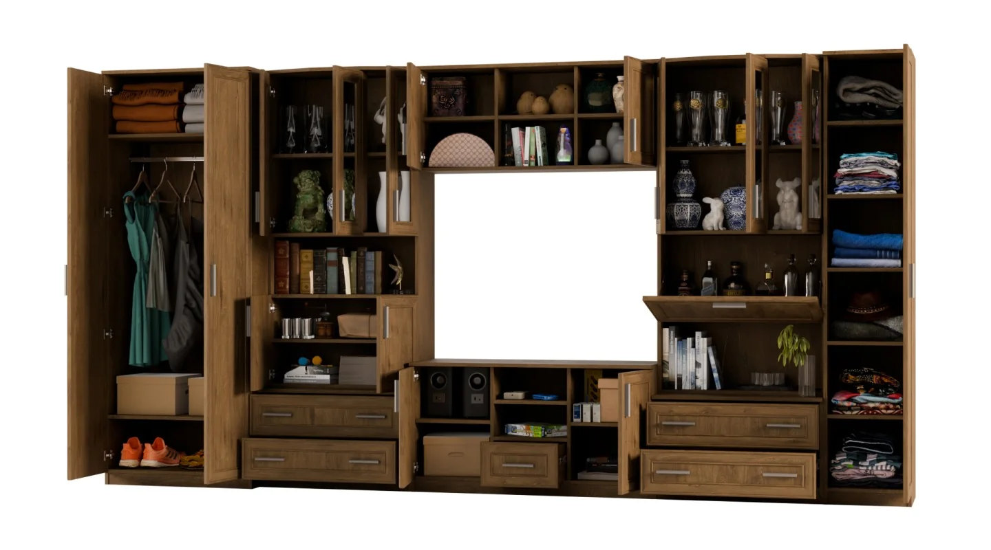 Meblościanka TV 400x210 cm z szafami Dąb Lefkas Ciemny - Oxford