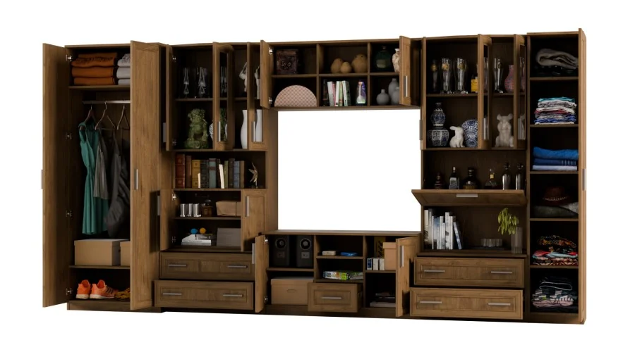 Meblościanka TV 400x210 cm z szafami Dąb Lefkas Ciemny - Oxford