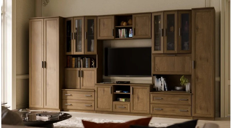 Meblościanka TV 400x210 cm z szafami Dąb Lefkas Ciemny - Oxford