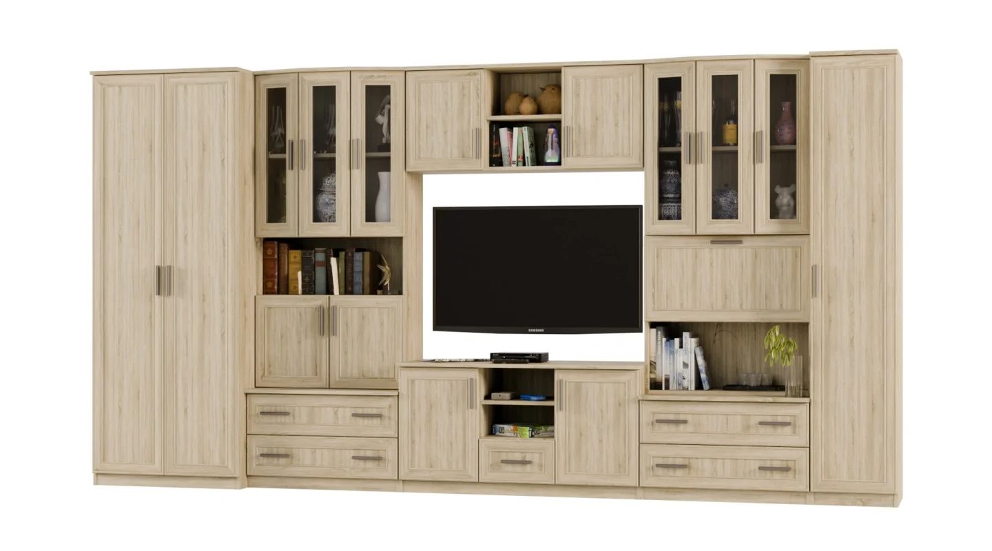 Meblościanka TV 400x210 cm z szafami Dąb Sonoma Jasna - Oxford