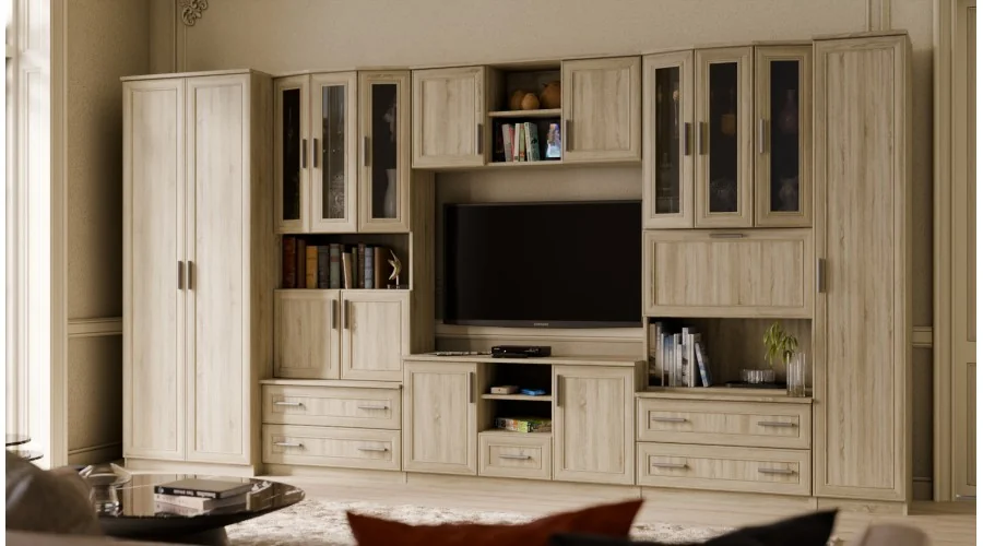 Meblościanka TV 400x210 cm z szafami Dąb Sonoma Jasna - Oxford
