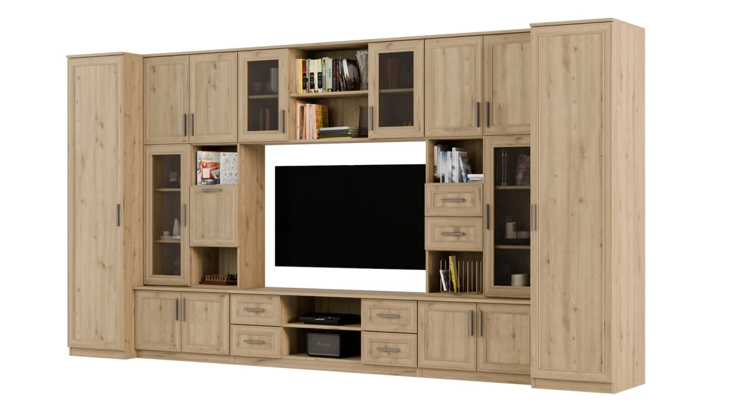 Meblościanka TV 400x210 cm z witrynami Dąb Artisan - Windsor Meblościanka TV 400x210 cm z witrynami Dąb Artisan - Windsor