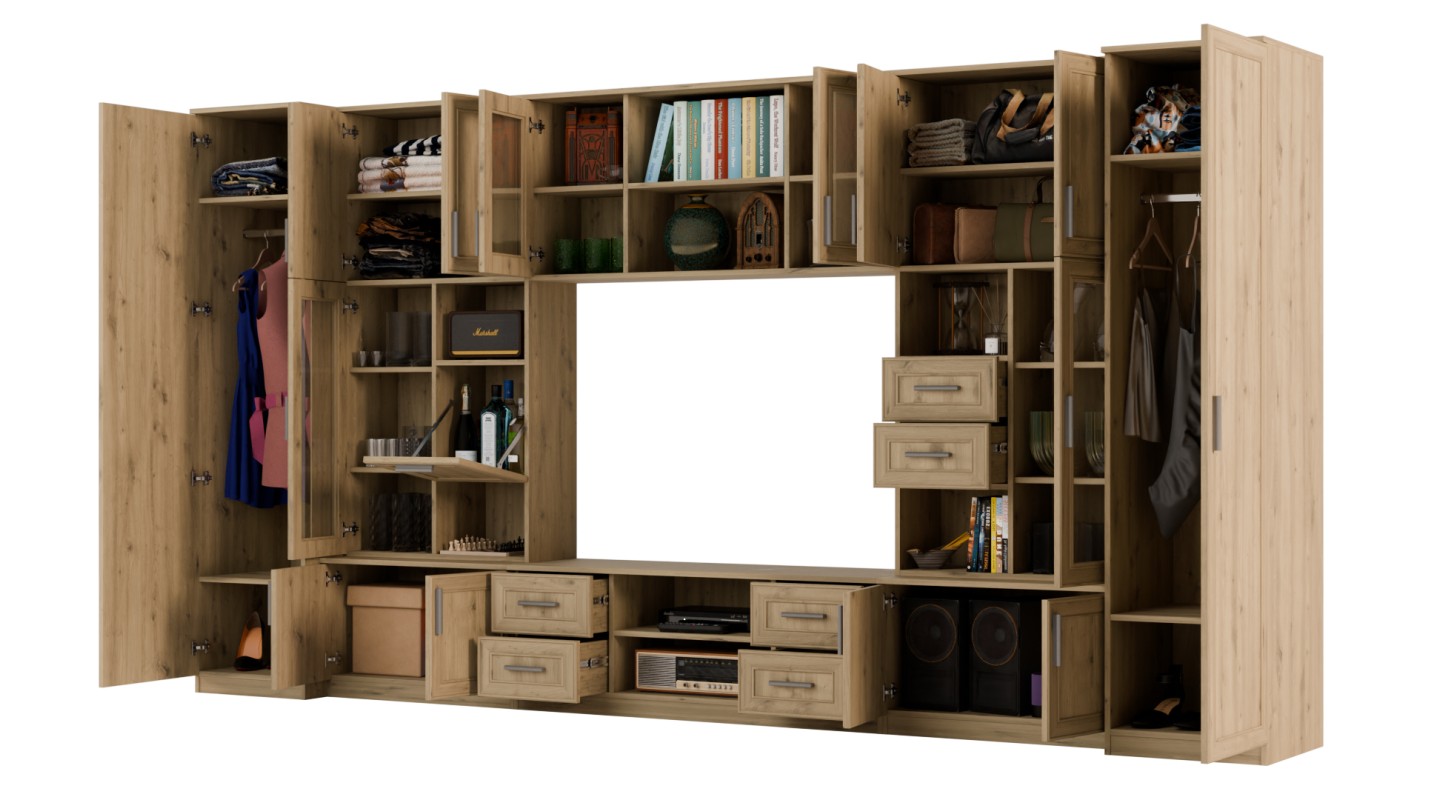 Meblościanka TV 400x210 cm z witrynami Dąb Artisan - Windsor