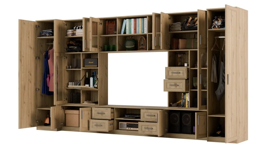 Meblościanka TV 400x210 cm z witrynami Dąb Artisan - Windsor