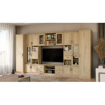 Meblościanka TV 400x210 cm z witrynami Dąb Artisan - Windsor