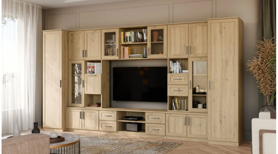 Meblościanka TV 400x210 cm z witrynami Dąb Artisan - Windsor