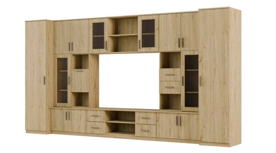 Meblościanka TV 400x210 cm z witrynami Dąb Carpenter Jasny - Windsor