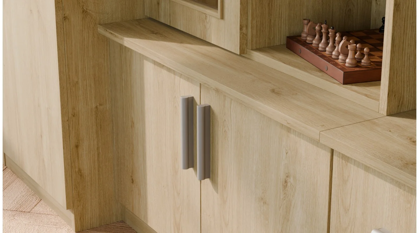Meblościanka TV 400x210 cm z witrynami Dąb Carpenter Jasny - Windsor