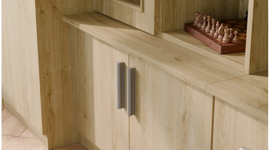 Meblościanka TV 400x210 cm z witrynami Dąb Carpenter Jasny - Windsor