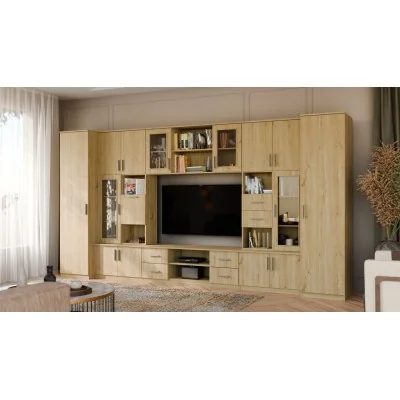 Meblościanka TV 400x210 cm z witrynami Dąb Carpenter Jasny - Windsor