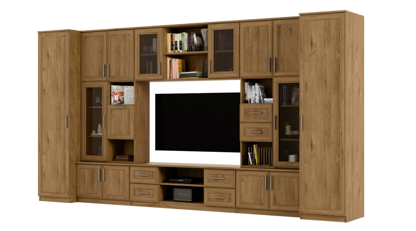 Meblościanka TV 400x210 cm z witrynami Dąb Lefkas Ciemny - Windsor