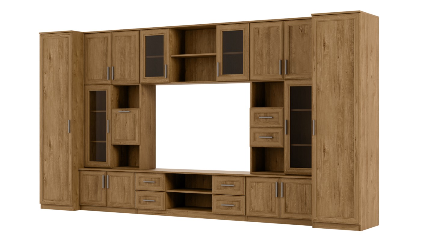 Meblościanka TV 400x210 cm z witrynami Dąb Lefkas Ciemny - Windsor Meblościanka TV 400x210 cm z witrynami Dąb Lefkas Ciemny - Windsor