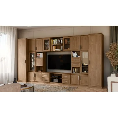 Meblościanka TV 400x210 cm z witrynami Dąb Lefkas Ciemny - Windsor