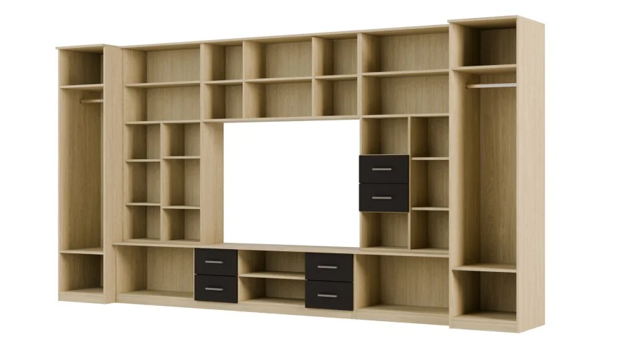 Meblościanka TV 400x210 cm z witrynami Dąb Olejowany / Czarny Onyx - Windsor