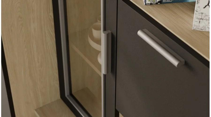 Meblościanka TV 400x210 cm z witrynami Dąb Olejowany / Czarny Onyx - Windsor