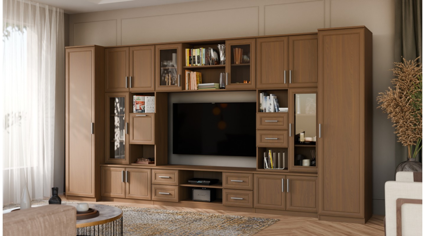 Meblościanka TV 400x210 cm z witrynami Wiśnia Porto - Windsor