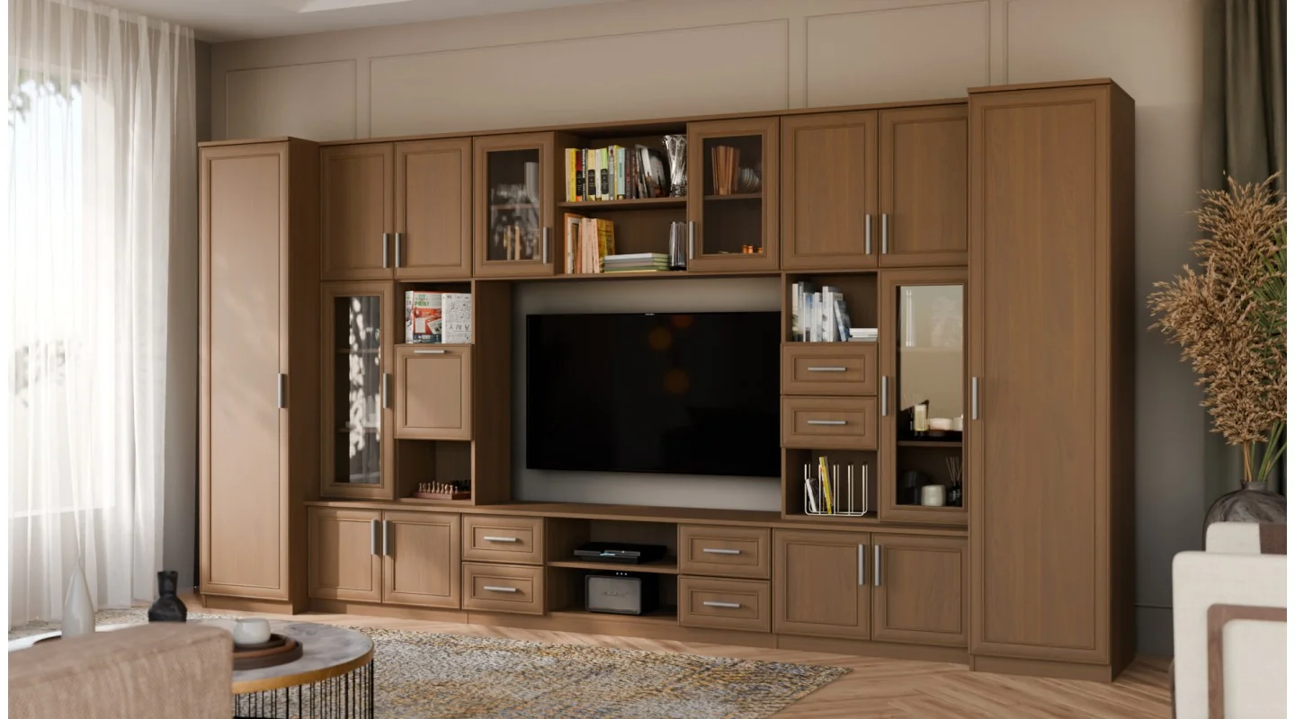 Meblościanka TV 400x210 cm z witrynami Wiśnia Porto - Windsor
