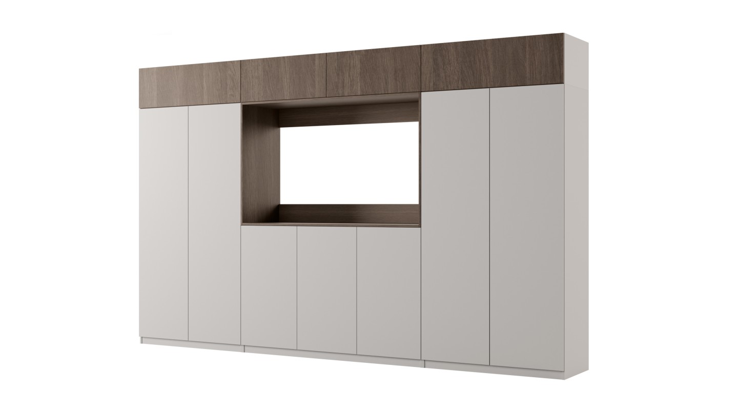 Stylowa meblościanka ze strefą RTV 385×240 cm Szary New York Dąb Dunin - ATRIUM