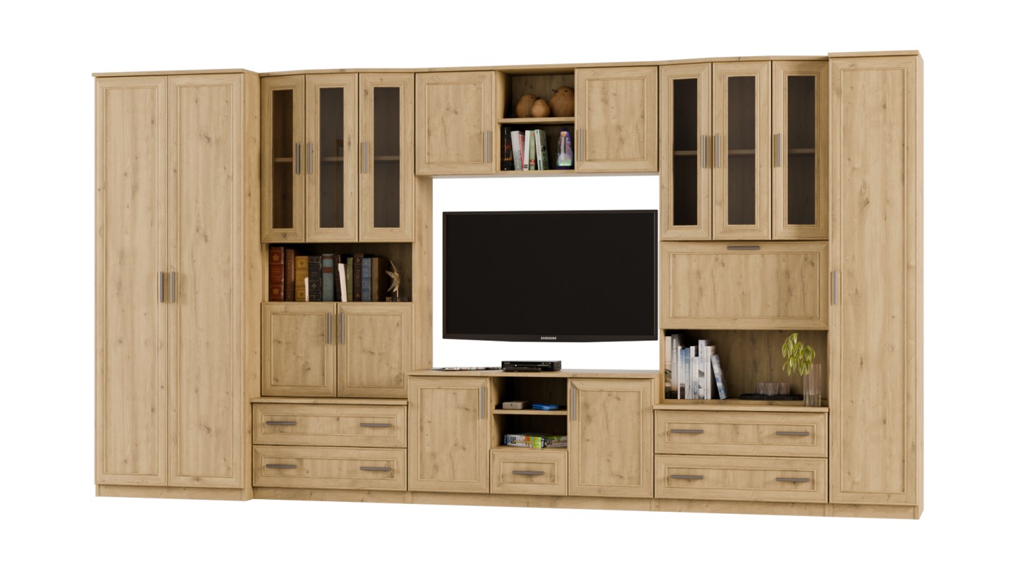 Meblościanka TV 400x210 cm z szafami Dąb Artisan - Oxford