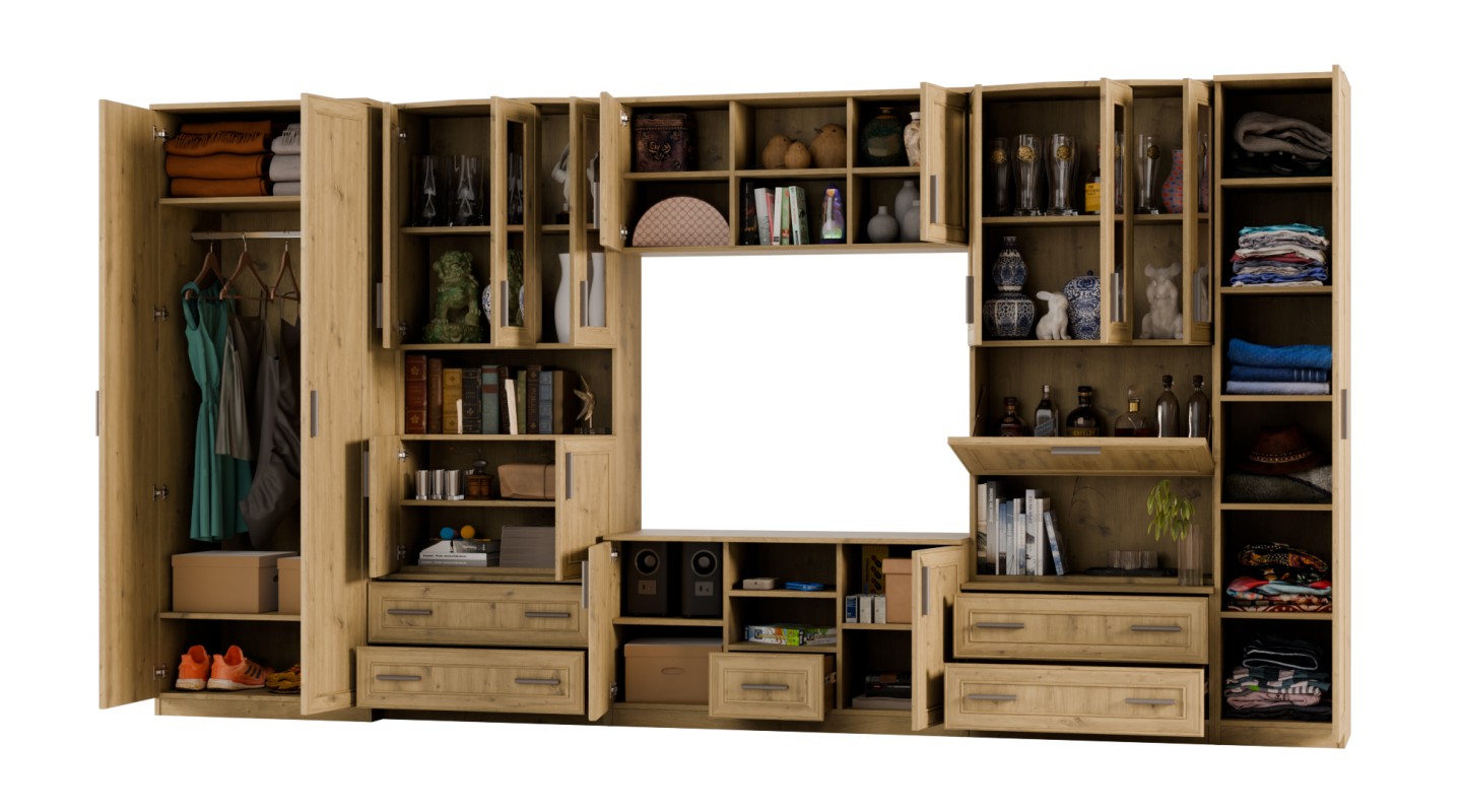Meblościanka TV 400x210 cm z szafami Dąb Artisan - Oxford