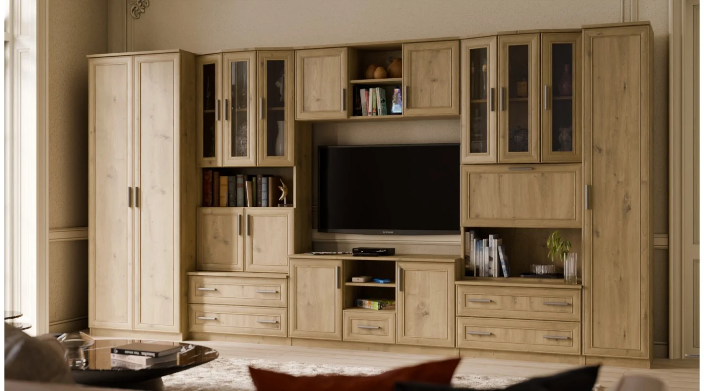 Meblościanka TV 400x210 cm z szafami Dąb Artisan - Oxford