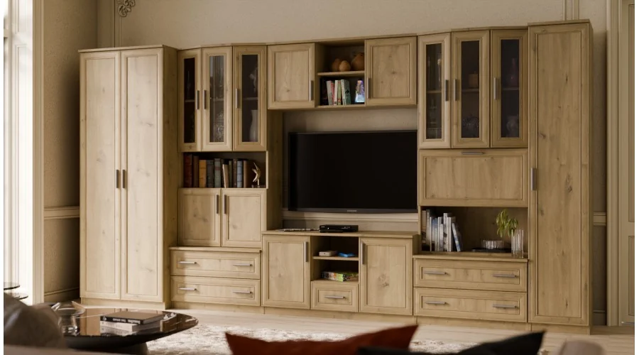 Meblościanka TV 400x210 cm z szafami Dąb Artisan - Oxford
