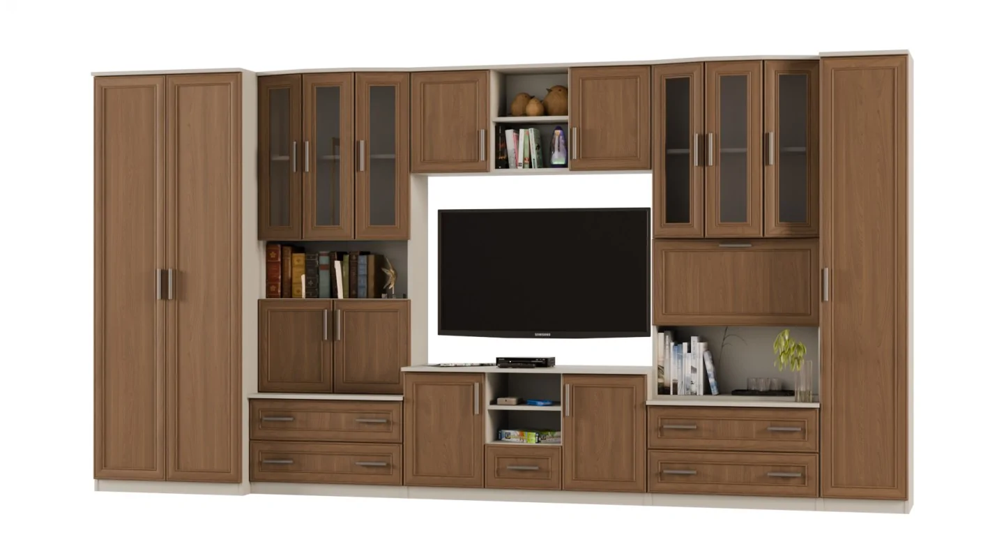 Meblościanka TV 400x210 cm z szafami Kaszmirowy Beż / Wiśnia Porto - Oxford