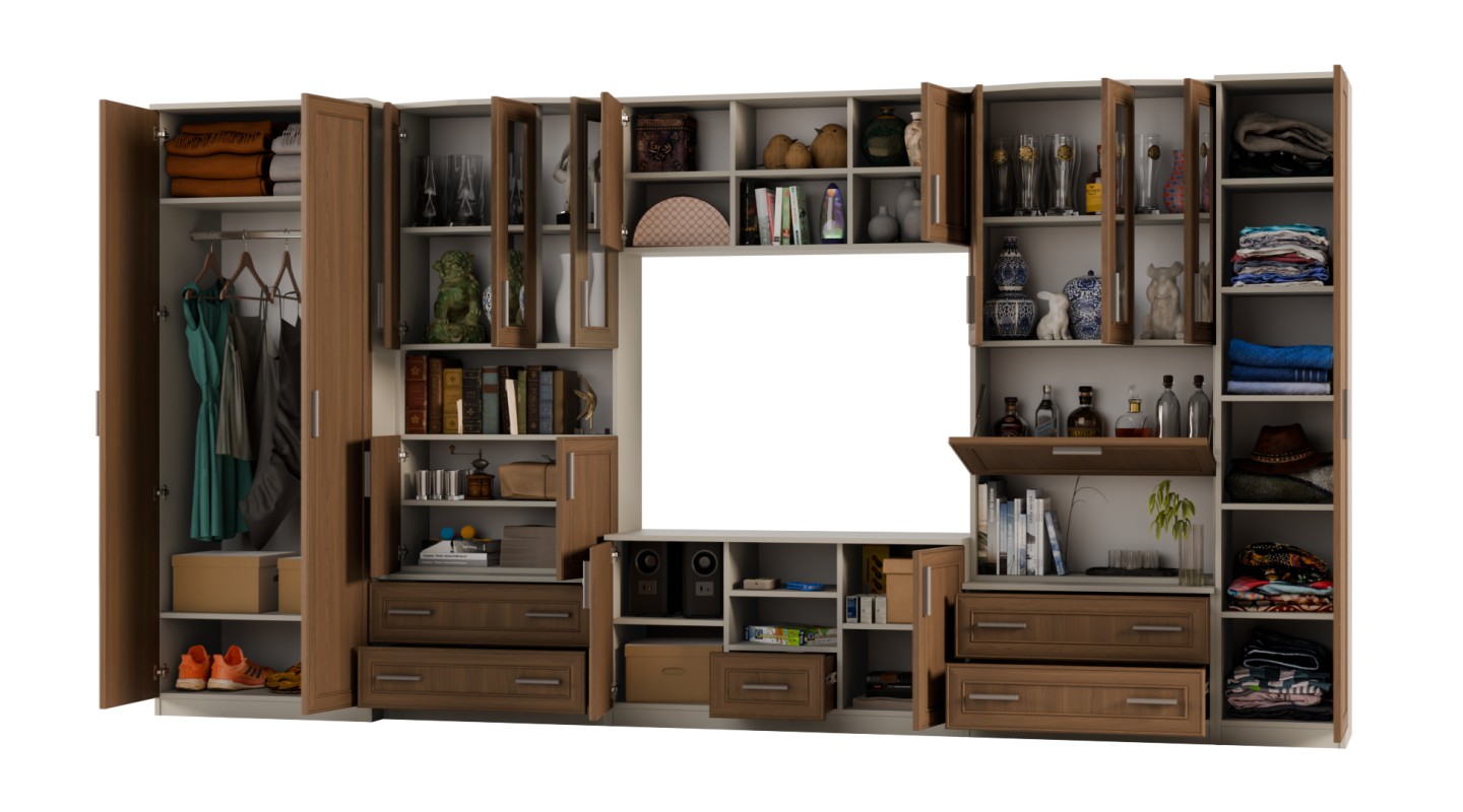 Meblościanka TV 400x210 cm z szafami Kaszmirowy Beż / Wiśnia Porto - Oxford Meblościanka TV 400x210 cm z szafami Kaszmirowy Beż / Wiśnia Porto - Oxford